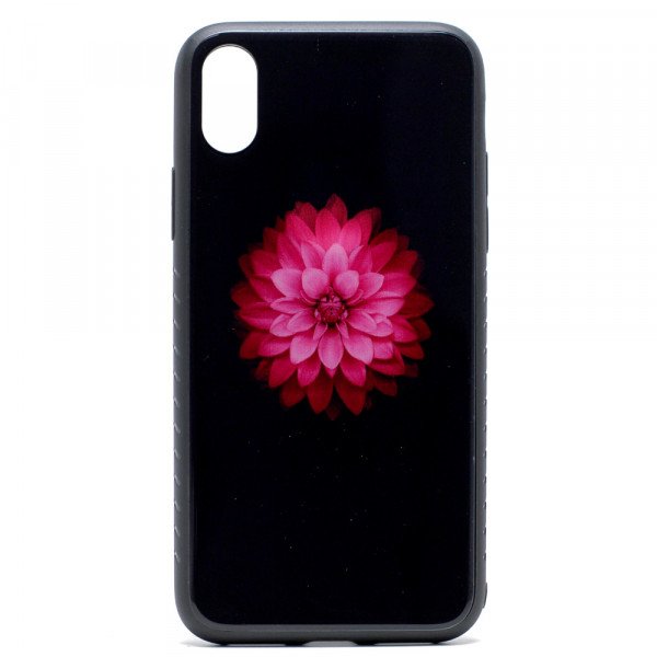 Wholesale iPhone XS / X Design Tempered Glass Hybrid Case (Lotus Flower)